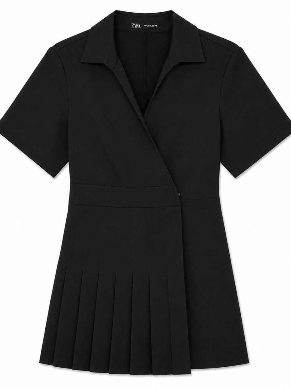 Zara Black Short-Sleeve Pleated Wrap Dress